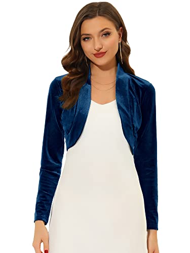 Allegra K Damen-Bolero-Strickjacke, langärmelig, Samt, Cocktail-Party, vorne offen, bauchfrei, Dunkelblau, X-Small Allegra K Damen-Bolero-Strickjacke, langärmelig, Samt, Cocktail-Party, vorne offen, bauchfrei, Dunkelblau, X-Small von Allegra K