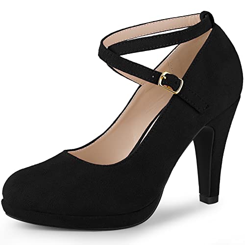 Allegra K Mary-Jane-Pumps mit Plateau und überkreuzten Riemen und Stöckelschuhen für Damen Schwarz 39 von Allegra K