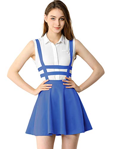 Allegra K Mini-Damenrock mit Trägern, plissiert, A-Linie, elastische Taille Gr. 38, königsblau von Allegra K