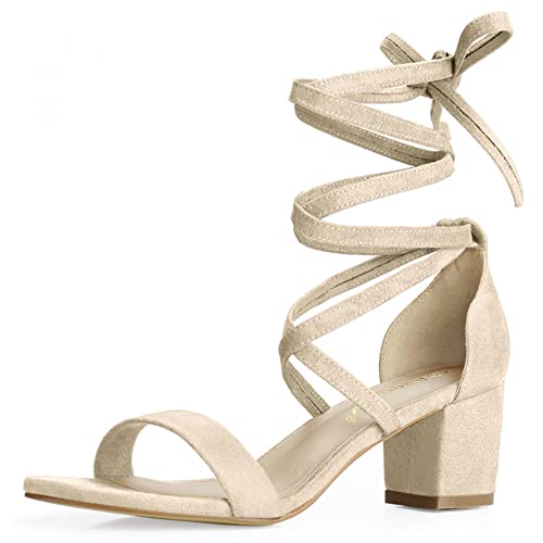 Allegra K Offene Zehensandalen für Damen mit mittelhohem Absatz Beige 36 von Allegra K