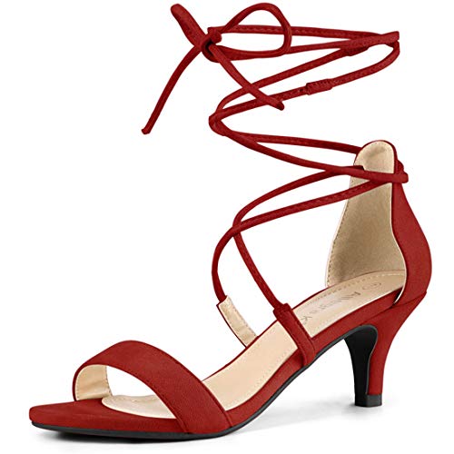 Allegra K Offene Zehensandalen mit Kätzchenabsatz für Damen Rot 39 von Allegra K