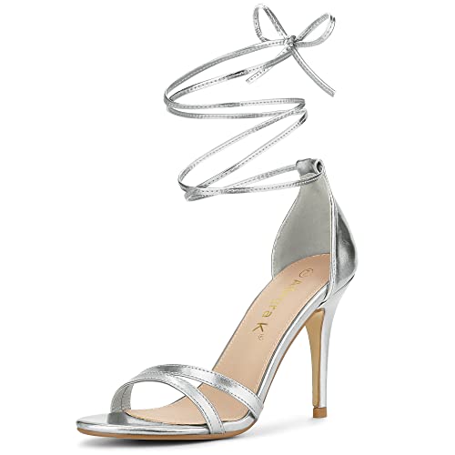 Allegra K Open Toe Schnürschuhe mit Stöckelabsatz für Damen Silber 36 von Allegra K