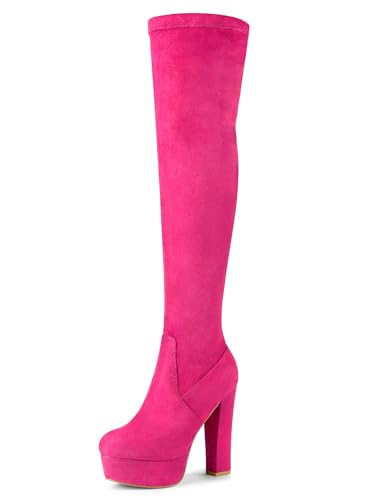 Allegra K Overknee-Stiefel mit Plateau und Blockabsatz für Damen Heißes Rosa 38 von Allegra K