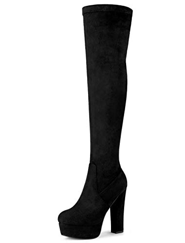 Allegra K Overknee-Stiefel mit Plateau und Blockabsatz für Damen Schwarz 38 von Allegra K