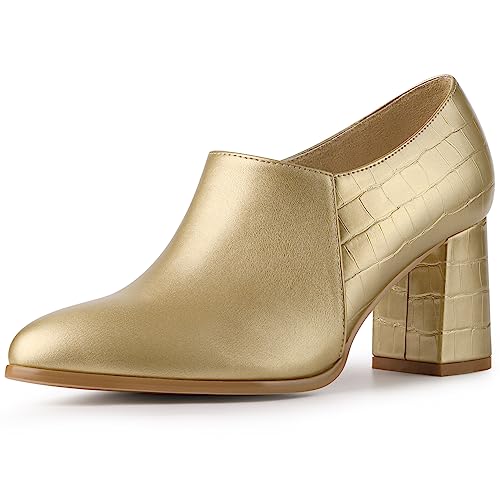 Allegra K Oxford-Stiefeletten mit spitzer Zehenpartie und klobigem Absatz für Damen Gold 37 von Allegra K