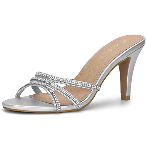 Allegra K Pantoletten mit Strass-Absatz für Damen Silber 38.5 von Allegra K