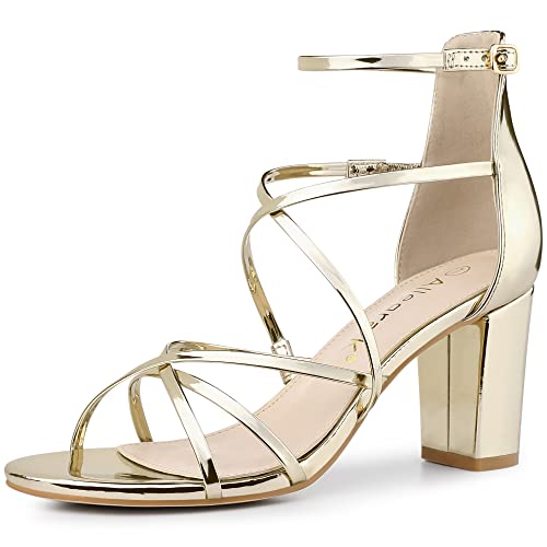 Allegra K Riemchen-Sandalen mit überkreuzten Riemen und Blockabsatz für Damen Gold 37 von Allegra K