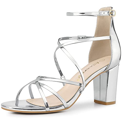 Allegra K Riemchen-Sandalen mit überkreuzten Riemen und Blockabsatz für Damen Silber 39 von Allegra K