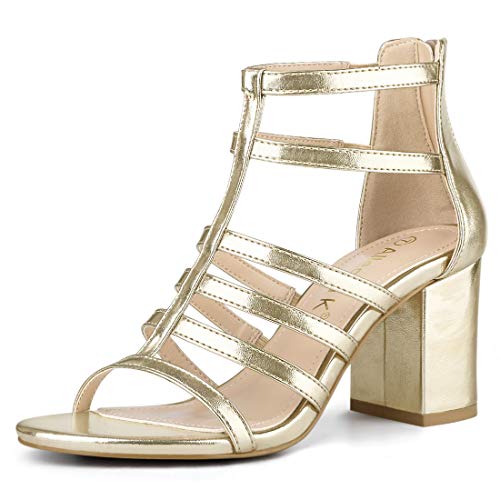 Allegra K Römersandalen mit Riemchen und klobigem Gladiator-Absatz für Damen Gold 39 von Allegra K