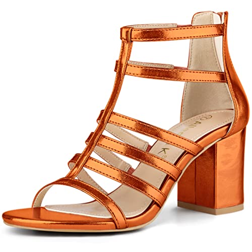 Allegra K Römersandalen mit Riemchen und klobigem Gladiator-Absatz für Damen Orange 35 von Allegra K