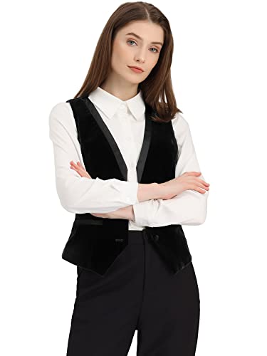 Allegra K Samt-Anzugweste für Damen, Retro, ärmellos, Steampunk-Blazer, elegante Weste, Schwarz, X-Large von Allegra K