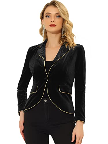 Allegra K Damen Samt Elegant Blazer Langarm Gekerbtes Schalrevers Knopfleiste Retro Jacke Schwarz S von Allegra K