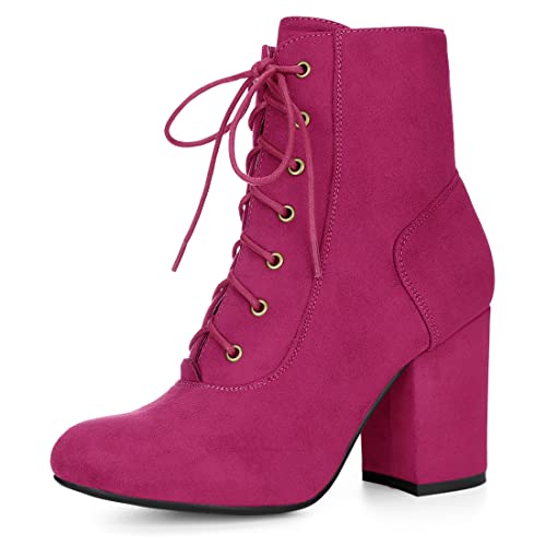 Allegra K Schnürstiefeletten für Damen mit klobigem Absatz Pink 40 von Allegra K