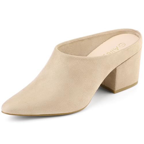 Allegra K Damen-Pantoletten mit spitzem Zehenbereich, Blockabsatz, Schlupfpantoletten, beige, 39 EU von Allegra K