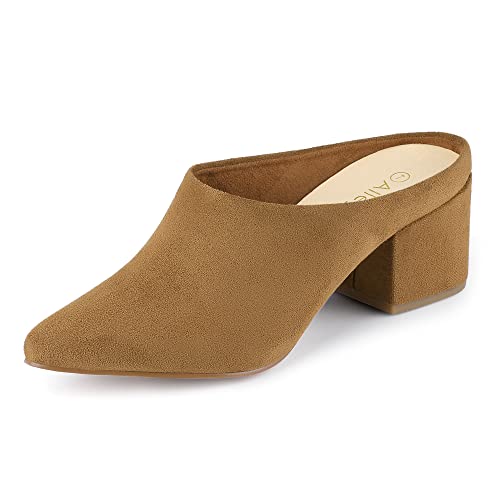 Allegra K Slipper mit spitzer Zehenpartie für Damen mit Blockabsatz Braun 39 von Allegra K