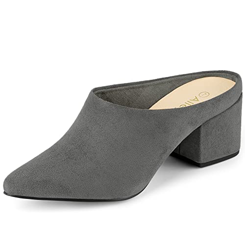 Allegra K Slipper mit spitzer Zehenpartie für Damen mit Blockabsatz Grau 38 von Allegra K