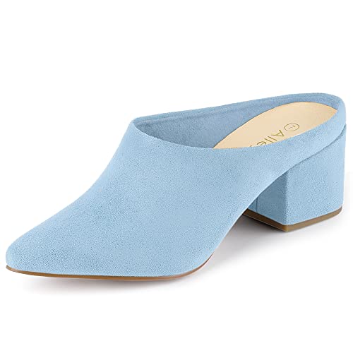 Allegra K Slipper mit spitzer Zehenpartie für Damen mit Blockabsatz Himmelblau 37 von Allegra K