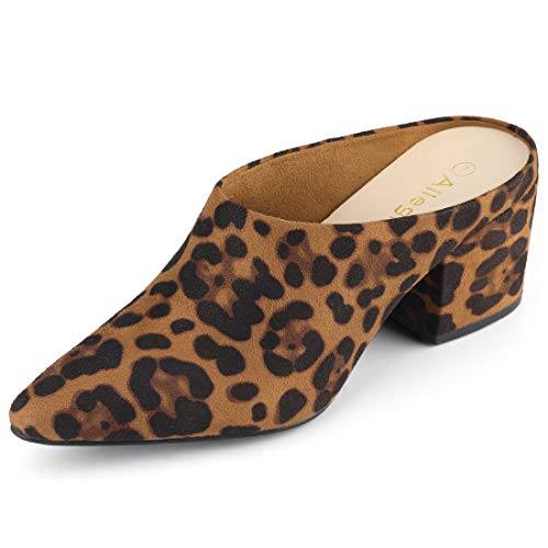 Allegra K Slipper mit spitzer Zehenpartie für Damen mit Blockabsatz Leopard 37 von Allegra K