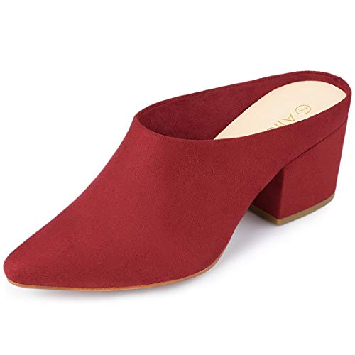 Allegra K Slipper mit spitzer Zehenpartie für Damen mit Blockabsatz Rot 36 von Allegra K