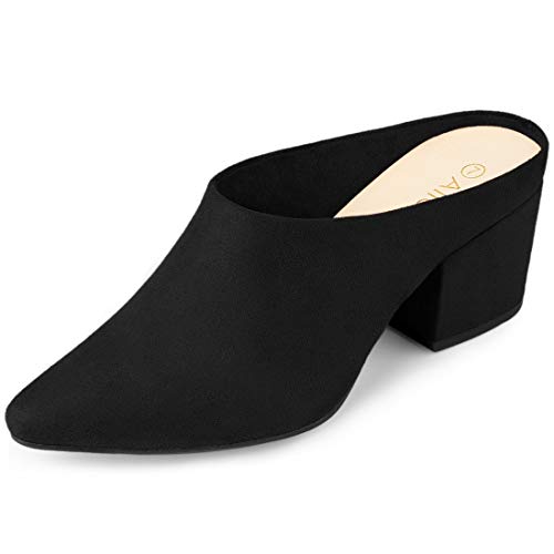 Allegra K Slipper mit spitzer Zehenpartie für Damen mit Blockabsatz Schwarz 40 von Allegra K