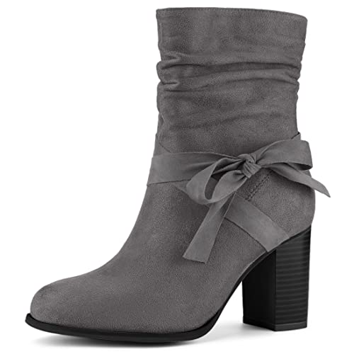 Allegra K Slouchy Chunky Heel Ankle Boots für Damen Grau 38 von Allegra K