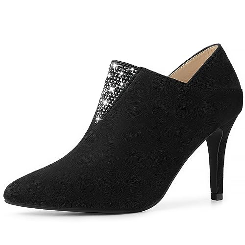 Allegra K Spitz zulaufende Zehen-Strasssteine für Damen zum Anziehen von Stiletto-Absatz-Stiefeletten Schwarz 39 von Allegra K