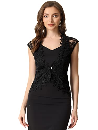 Allegra K Spitze Cap Ärmel Cardigan für Frauen Floral Abend Hochzeit Elegant Bolero Shrug, Schwarz , M von Allegra K