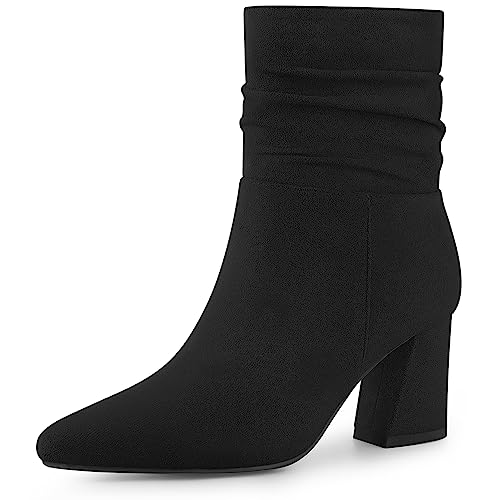 Allegra K Spitze Zehen-Slouchy-Reißverschluss-Stiefeletten mit klobigem Absatz für Damen Schwarz 41 von Allegra K