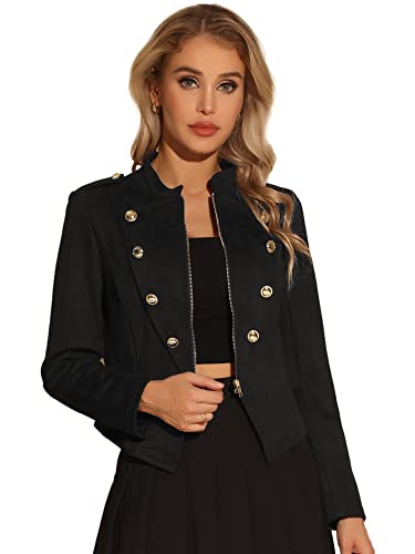 Allegra K Steampunk Jacke für Damen Vintage Button Decor Lässige Crop Jacken Schwarz L von Allegra K