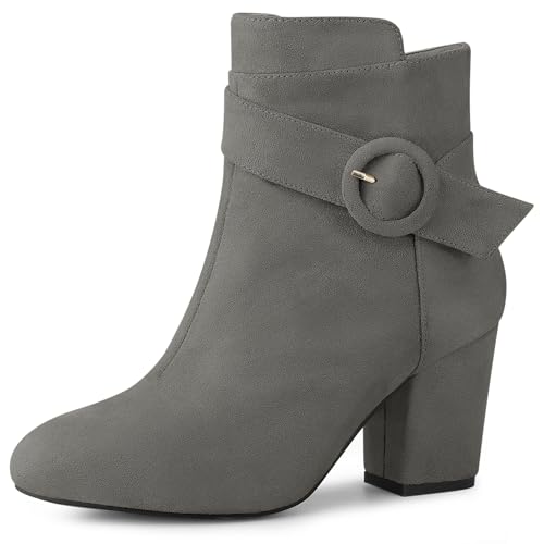 Allegra K Stiefeletten mit runder Zehenpartie und Blockabsatz für Damen Grau 40 von Allegra K