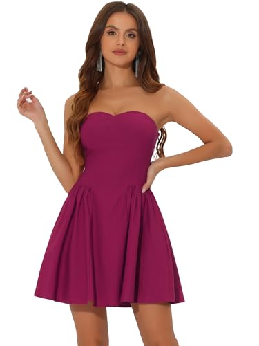 Allegra K Trägerloses Damenkleid mit freiliegendem Reißverschluss, solides Mini-Kleid, violett, rot, L Allegra K Trägerloses Damenkleid mit freiliegendem Reißverschluss, solides Mini-Kleid, violett, rot, L von Allegra K