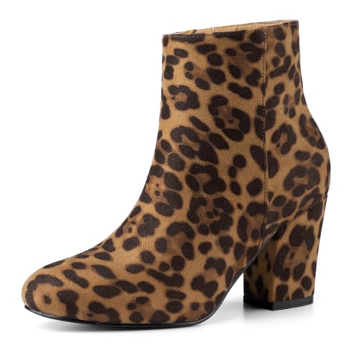 Allegra K Weihnachtliche Stiefeletten mit seitlichem Reißverschluss und klobigem Absatz für Damen Leopard 38.5 von Allegra K
