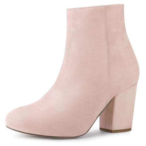 Allegra K Weihnachtliche Stiefeletten mit seitlichem Reißverschluss und klobigem Absatz für Damen Rosa polvere 40 von Allegra K