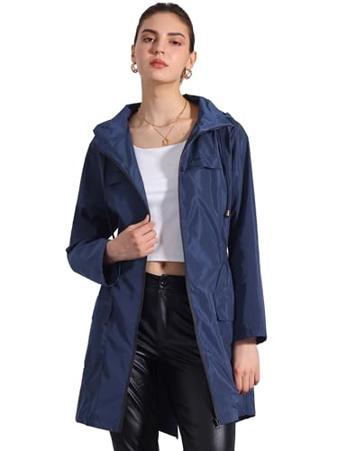 Allegra K Windbreaker-Trenchcoat für Damen, leichter Regenmantel mit Kapuze, wasserdichte Jacke Dunkelblau XL von Allegra K