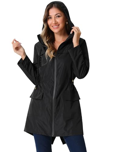 Allegra K Windbreaker-Trenchcoat für Damen, leichter Regenmantel mit Kapuze, wasserdichte Jacke Schwarz L Allegra K Windbreaker-Trenchcoat für Damen, leichter Regenmantel mit Kapuze, wasserdichte Jacke Schwarz L von Allegra K