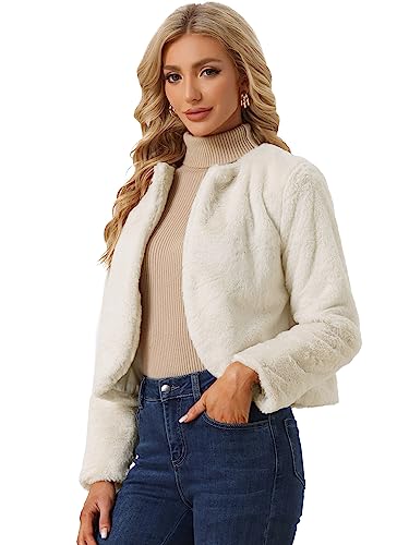 Allegra K Damen Mantel Langarm Winter Kunstpelz Offen Cardigan Wintermantel Beige L von Allegra K