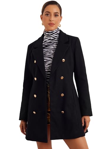 Allegra K Wintermantel Für Damen Mit Revers, Zweireihig Schwarz L von Allegra K