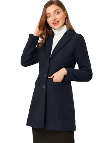 Allegra K Wintermantel für Damen mit gekerbtem Revers, einreihig geknöpft, Dunkelblau, S Allegra K Wintermantel für Damen mit gekerbtem Revers, einreihig geknöpft, Dunkelblau, S von Allegra K