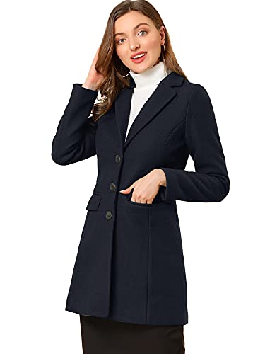 Allegra K Wintermantel für Damen mit gekerbtem Revers, einreihig geknöpft, Dunkelblau, XL von Allegra K