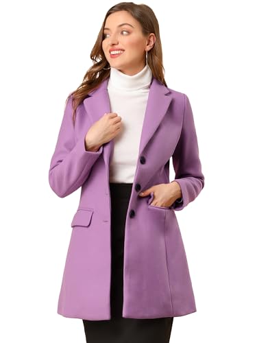 Allegra K Wintermantel für Damen mit gekerbtem Revers, einreihig geknöpft, Helles Violett, M von Allegra K