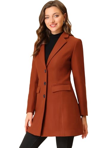 Allegra K Lange Winterjacke für Damen, einreihiger langer Mantel, Cabanjacke, Ziegelrot, M von Allegra K