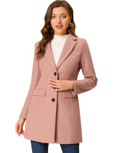 Allegra K Lange Winterjacke für Damen, einreihiger langer Mantel, Cabanjacke, rosa - dusty pink, L von Allegra K