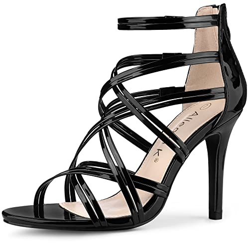 Allegra K Women's Open Toe Strappy Stiletto Heel Black Lace Up Sandals 7 M US von Allegra K