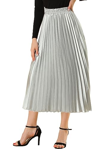 Allegra K Women's Zip Closure Accordion Pleated Metallic Midi Party Skirt Silver Tone Large von Allegra K