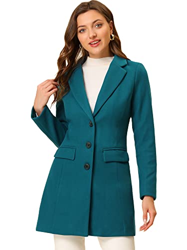 Allegra K einreihiger Wintermantel für Damen mit gekerbtem Revers, Lack Blue, 32 von Allegra K