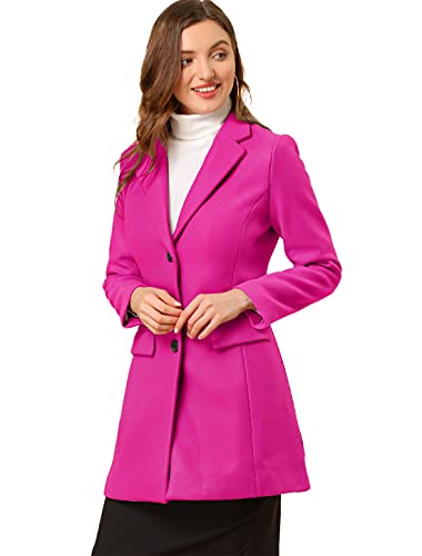 Allegra K einreihiger Wintermantel für Damen mit gekerbtem Revers, hot pink, 36 von Allegra K