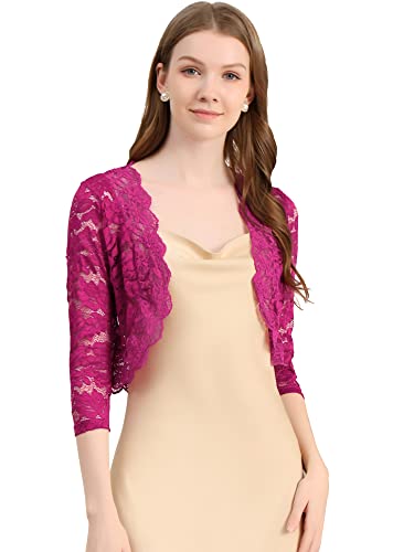 Allegra K elegantes 3/4-Ärmel-Top aus reiner Blumenspitze für Damen, mulberry, X-Large von Allegra K