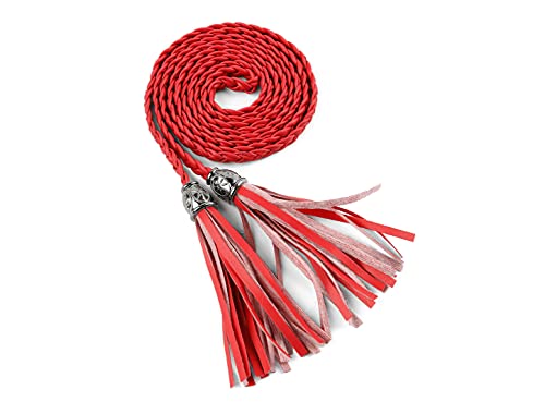 sourcing map Damen Quaste Perlen geflochten mager PU Taille Gürtel Rot 132 cm von Allegra K