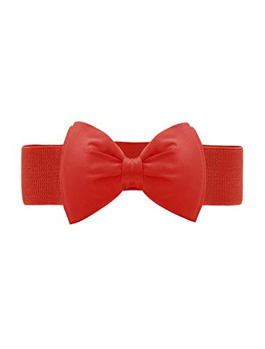 sourcing map Damen Schleife Dekor Kleidung Bogen Elastisch Breit Taille Gürtel Rot One Size von Allegra K
