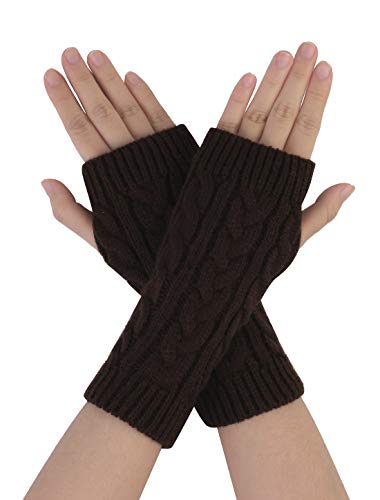 sourcing map Damen gerippte Armstulpen Dehnbar Elastisch Handgelenkslänge Daumen Winter Gestrickte Fingerlose Handschuhe Dunkelbraun One Size von Allegra K
